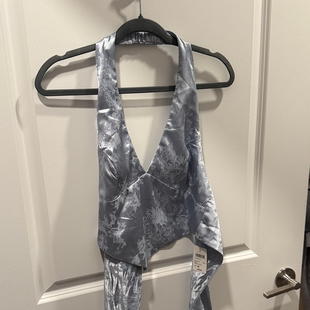 Sleek Chic Satin Jacquard Halter Top